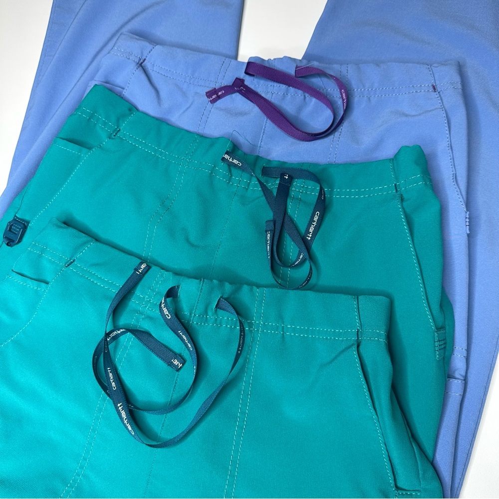 CARHARTT Bundle of 3 Pairs of Scrub Drawstring Bottoms - 2 Teal and 1 Blue